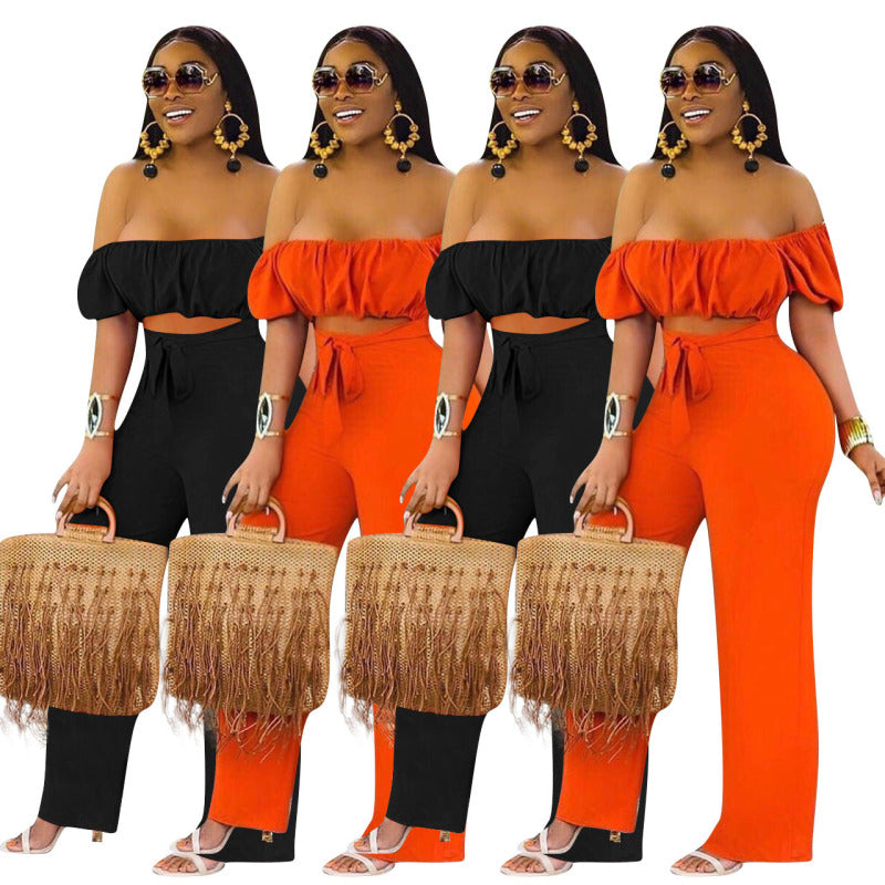 Women Solid Color Backless One-Shoulder One-Piece Casual Wide-Leg Jumpsuit