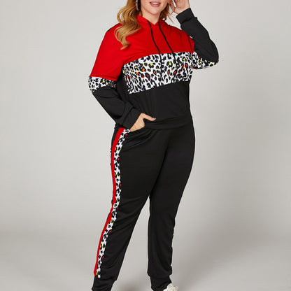 Conjunto de sudadera y pantalones deportivos informales con estampado de leopardo para mujer