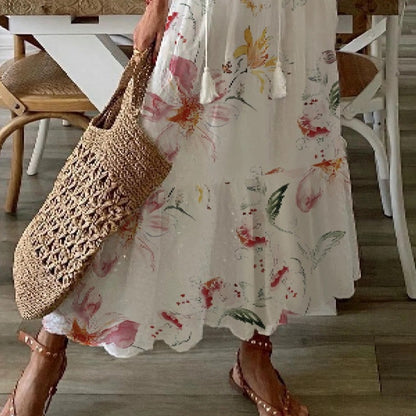 Vestido informal de moda con cuello en V y manga corta con estampado floral para mujer