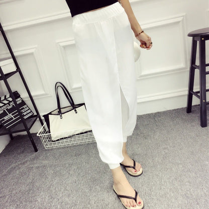 Women Summer Casual Solid Color Mesh Harem Pants