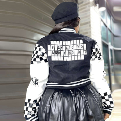 Chaqueta informal de lana de doble hilo con estampado de letras y botonadura sencilla para mujer