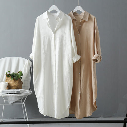 Women Casual Spring Loose Single-breasted Lapel Solid Color Blouse