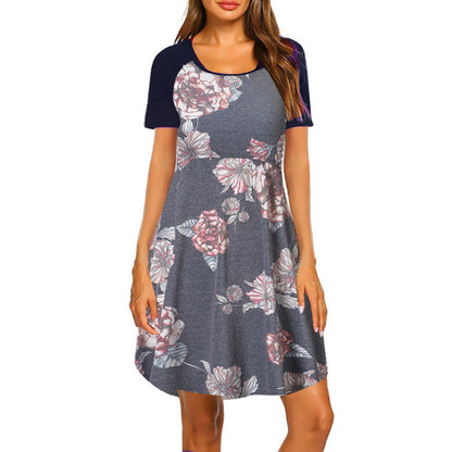 Summer Women Casual Floral Print Round Neck Short Sleeve Maternity Dress