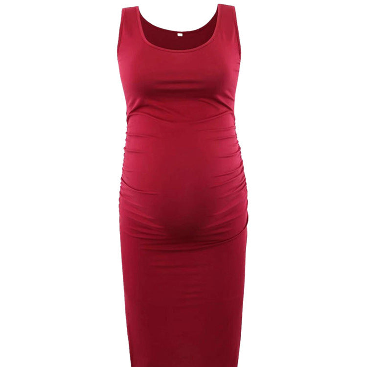Vestido informal de verano para embarazadas, de color liso, con cuello redondo y sin mangas