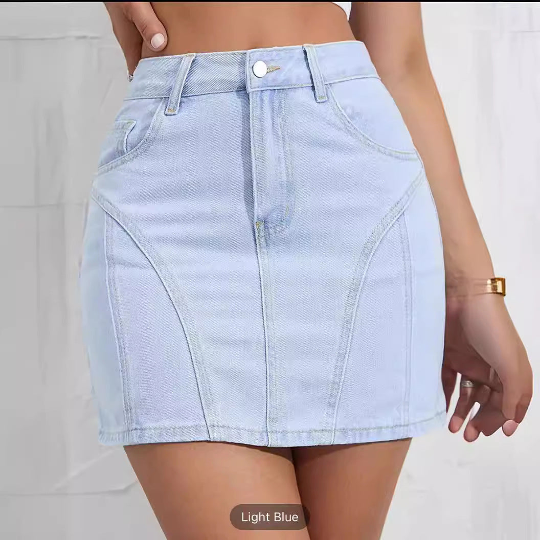 Women Fashion Casual Light-Colored Sheath Denim Skirt