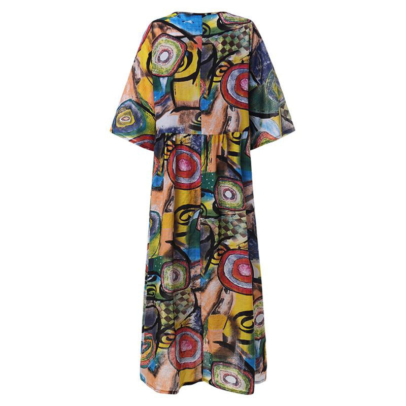 Vestido elegante informal de cuello redondo y manga corta con estampado integral para mujer, talla grande