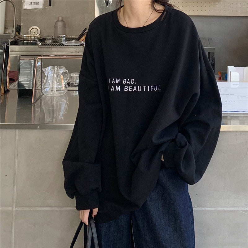 Women Street Casual Alphabet Print Crewneck Long Sleeve Sweatshirt