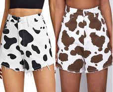 Vaqueros rectos holgados de cintura alta con estampado de vaca para mujer