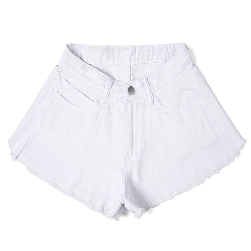 Women Solid Color High Waist Denim Fashion Casual Wide Leg Shorts