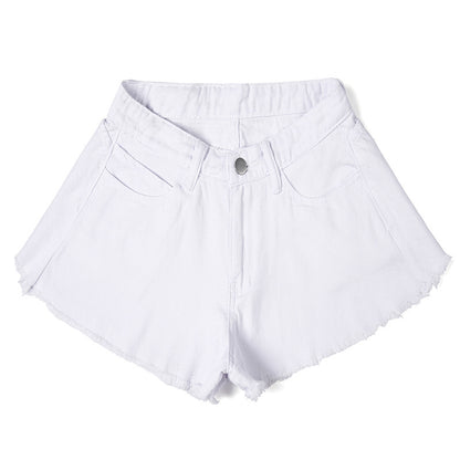 Women Solid Color High Waist Denim Fashion Casual Wide Leg Shorts