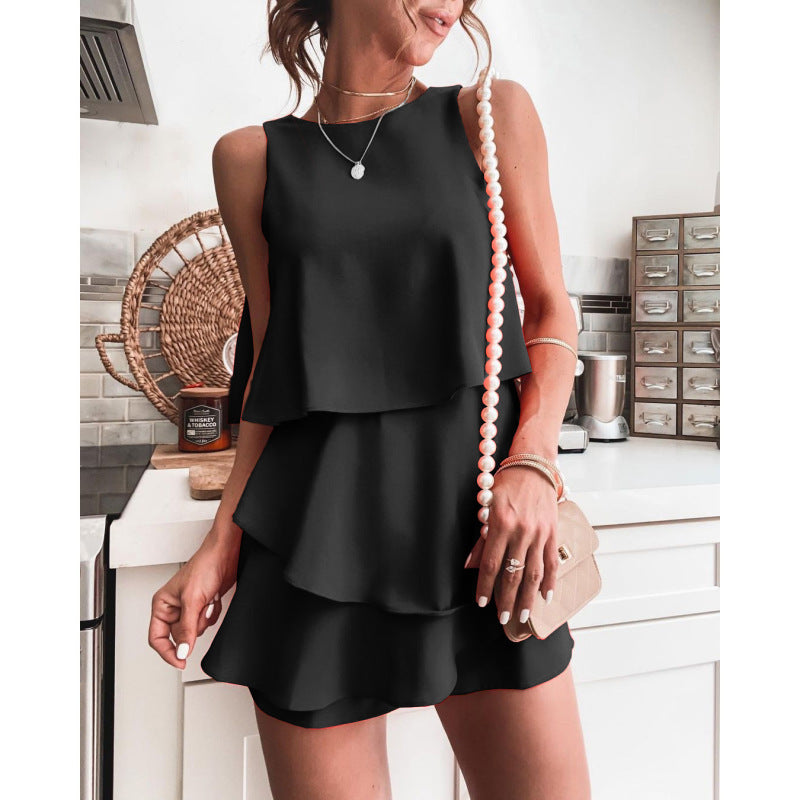 Women Summer Casual Vacation Layered Irregular Sleeveless Rompers