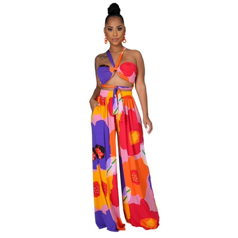 Conjunto informal de dos piezas con top y pantalón de tubo en contraste de color