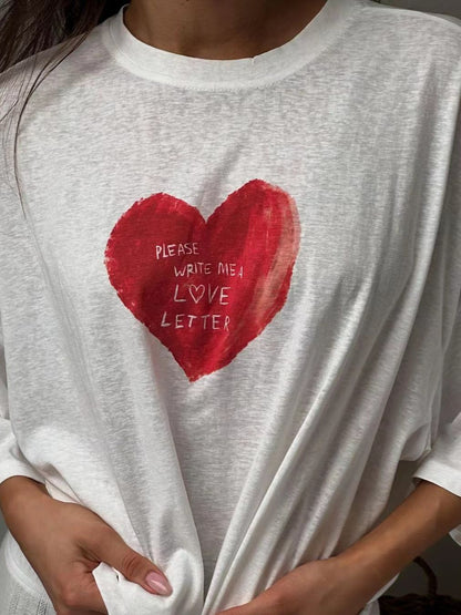 Camiseta informal de algodón con cuello redondo y media manga para mujer
