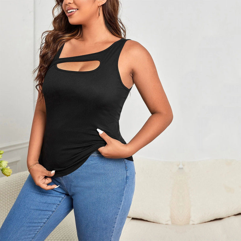 Camiseta sin mangas informal de verano para mujer, básica, de color liso, con cortes y punto acanalado.