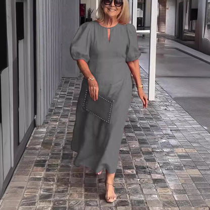 Women Casual Solid Color Loose Foam Sleeve Dress