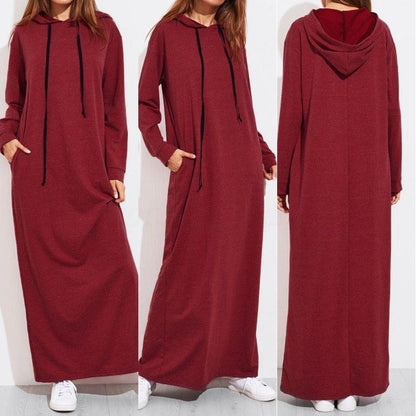 Vestido con capucha de manga larga holgado e informal para mujer