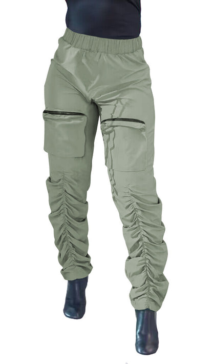 Women Fashion Street Casual Zipper Stereo Pocket Overalls Solid Pants