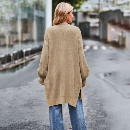 Cárdigan informal de punto de color liso de manga larga para mujer, otoño e invierno, abrigo