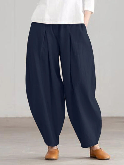 Women'S Fashion Casual Cotton Linen Elastic Waist Harem Wide Leg Pants