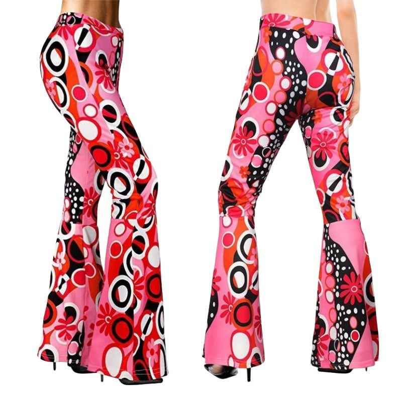 Women Fashion Casual Leopard Floral Printed Wide Leg Pants With Headband