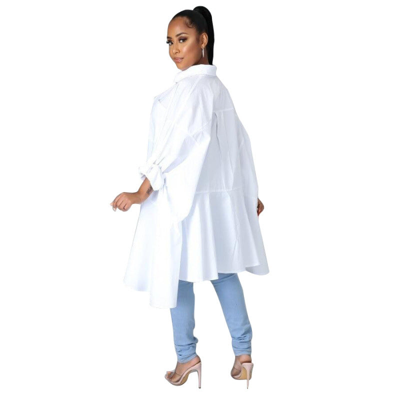 Yz1319 Women'S Fashion Casual Dolman Sleeve Irregular Shirt Dress