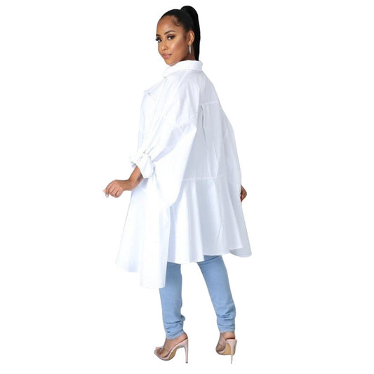 Yz1319 Women'S Fashion Casual Dolman Sleeve Irregular Shirt Dress