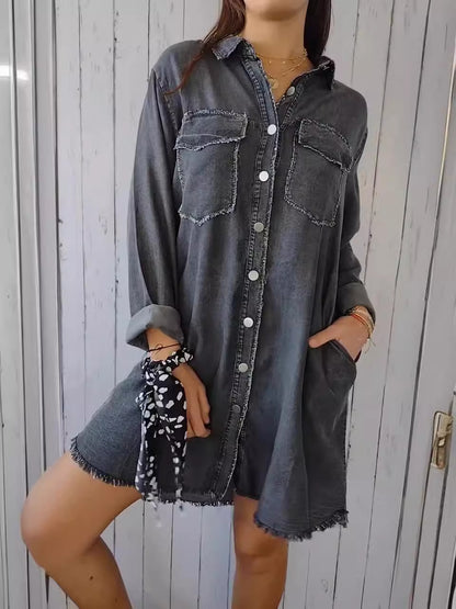 Chaqueta vaquera informal de moda para mujer con bolsillo