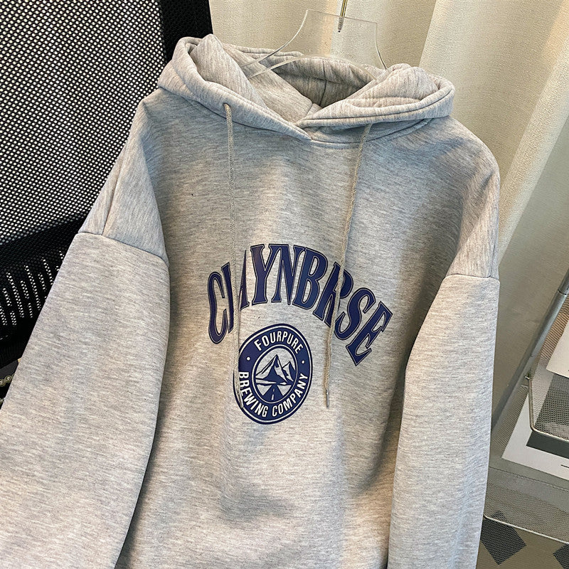 Autumn And Winter Women Loose Casual Thickened Letter Printed Long-Sleeved Hooded Sweat Dress