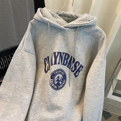 Autumn And Winter Women Loose Casual Thickened Letter Printed Long-Sleeved Hooded Sweat Dress
