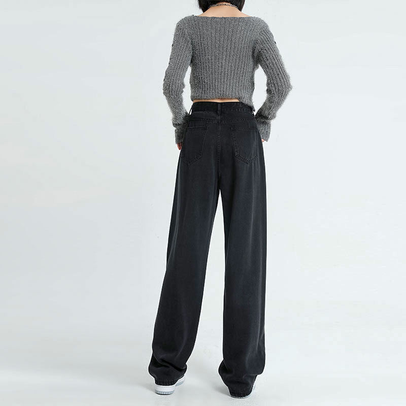 Vaqueros rectos de cintura alta informales a la moda para mujer