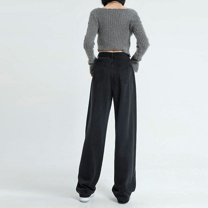 Vaqueros rectos de cintura alta informales a la moda para mujer