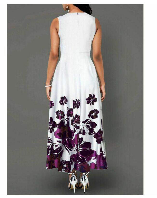 Vestido maxi con estampado floral sin mangas, elegante e informal para mujer