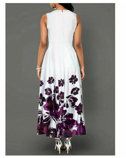 Vestido maxi con estampado floral sin mangas, elegante e informal para mujer