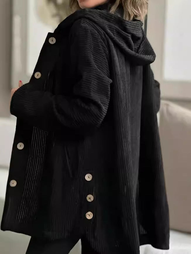 Chaqueta informal de pana holgada con capucha para mujer, otoño e invierno