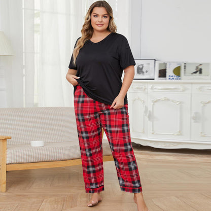 Conjunto de pijama informal a cuadros de talla grande para mujer