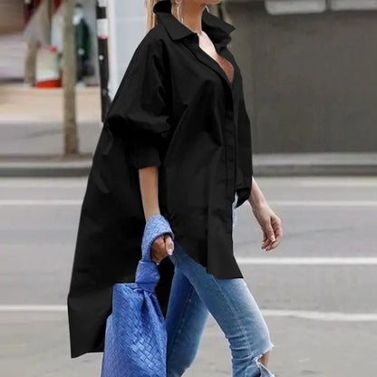 Women Office Fashion Casual Loose Long Sleeve Solid Shirt Blouse