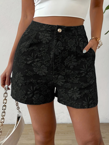 Pantalones cortos casuales con flores y cintura alta a la moda para mujer