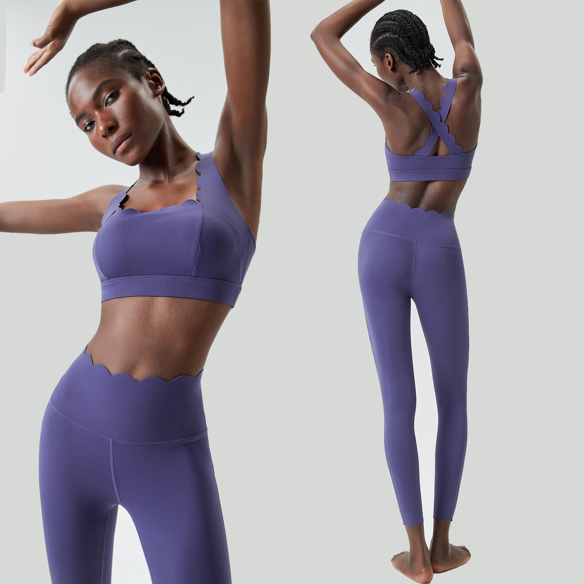 Women Casual Solid Color Liquid Glue Small Wave Sports Yoga Top Pants Two-Piece Set
