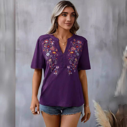 Blusas casuales con bordado de encaje para mujer