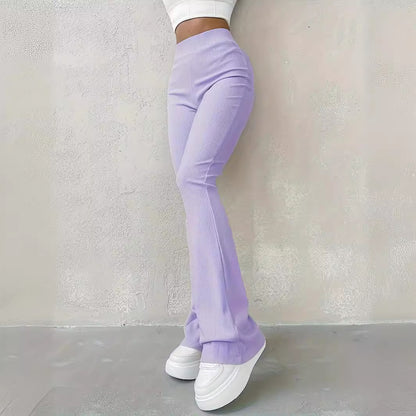 Women Fashion Casual Simple Solid Color High-Waist Slim-Fit Pants