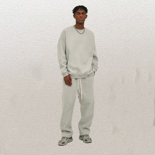 Men Fashion Casual Loose Solid Color Fleece-Lined Thickened Sweatshirt