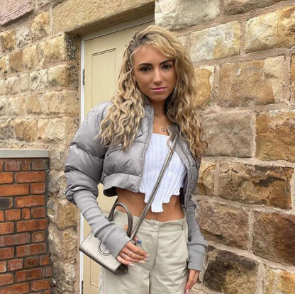 Cárdigan informal de color liso para mujer, abrigo acolchado de algodón con bolsillo y cremallera, para otoño e invierno