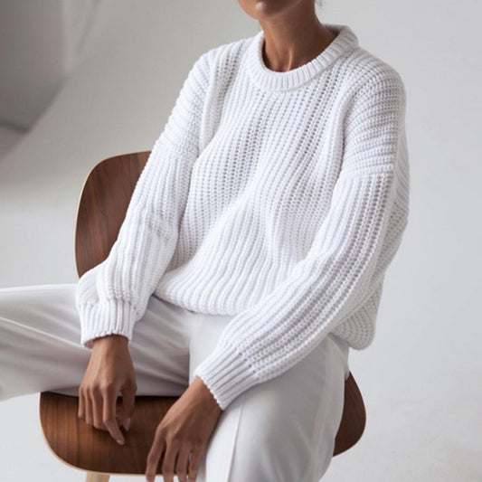 Suéter de punto con cuello redondo, básico, informal, de color liso, para mujer