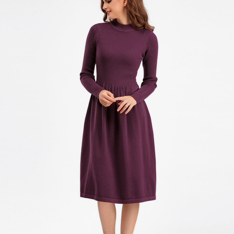 Vestido de punto de manga larga para mujer, informal, de otoño e invierno, en color liso