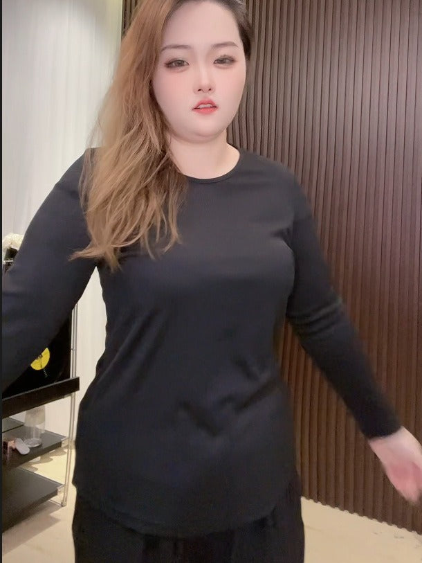 Blusa básica informal sencilla de color liso para mujer, talla grande