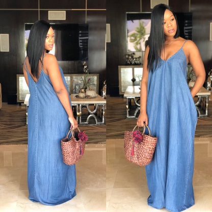 Women Fashion Loose Denim Casual One Piece Dress