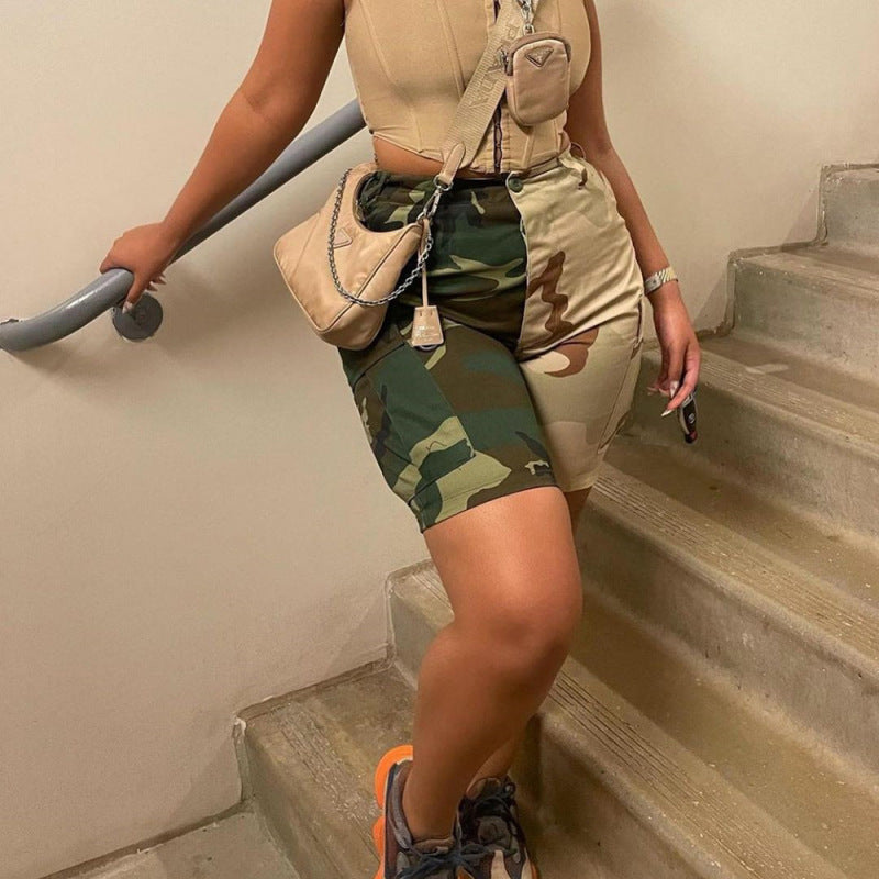 Women Summer Personality Camouflage Matching Color Loose Casual Shorts