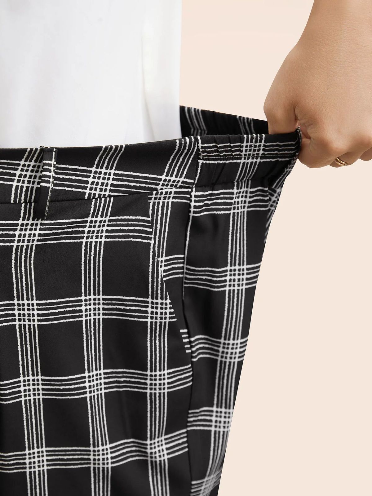 Plus Size Women'S Casual Plaid Wide-Leg Pants