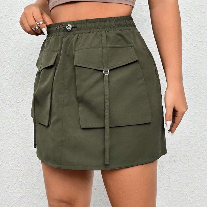 Women Fashion Casual Solid Color Cargo Plus Size Skirt