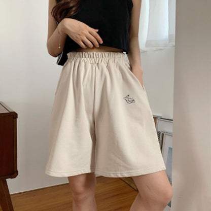 Women Fashion Casual Embroidered Elastic-Waist Shorts